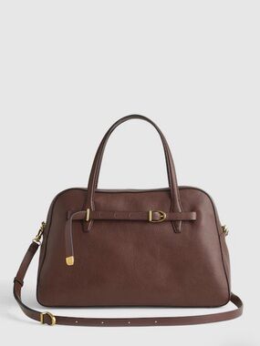 Madewell Large Leather Belted Satchel Bag in Rich Brown